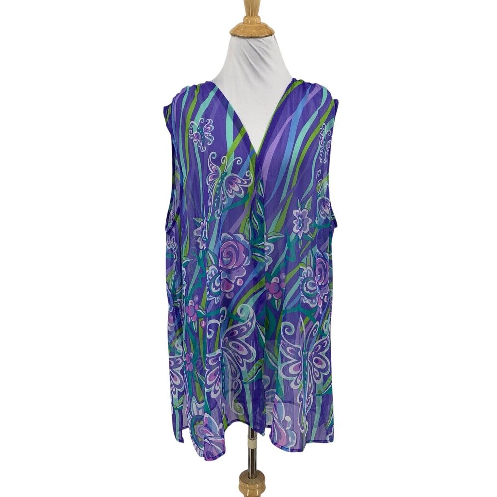 Bob Mackie Vest Womens L Large Brazilian Garden Sheer Open Front Wearable Art